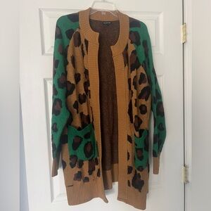 Leopard Print Open Front Cardigan Sweater